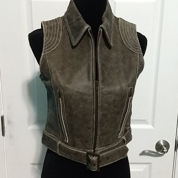 Brown distressed leather vest - Picture 4 of 6